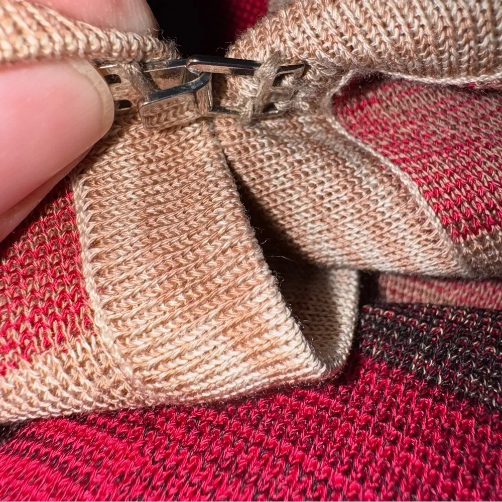 Misook Geometric Open Front Knit Cardigan Pink Tan Brown Size Large NWOT